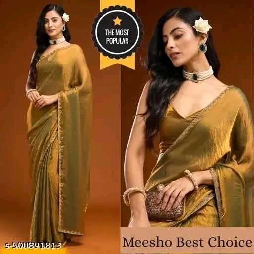M M ETHNICS PRESENTING NEW RICH CHFFORN FENDY SOFT FABRIC ALPNG RICH BORDER LOOK SAREE WITH BLOUSE